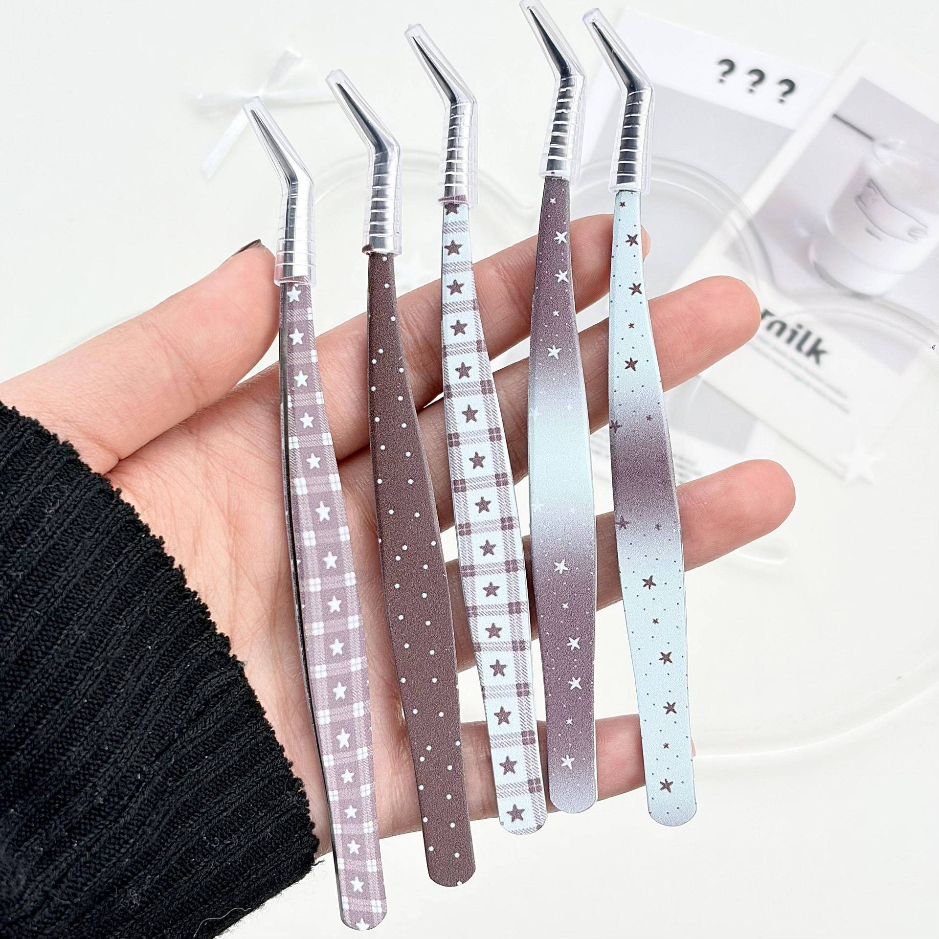 Korean-Style Ins Star Plaid Polka Dot Tweezers DIY Tool for Journals, Long-Nose High-Precision Landscaping Sticker Clip Tool