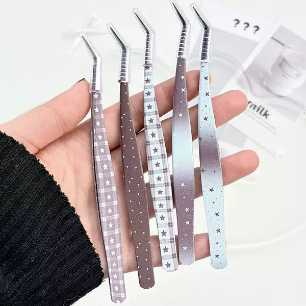 Korean-Style Ins Star Plaid Polka Dot Tweezers DIY Tool for Journals, Long-Nose High-Precision Landscaping Sticker Clip Tool