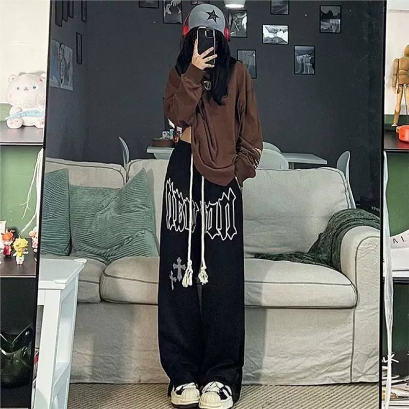 Осенние и зимние повседневные брюки на флисовой подкладке для студенток. Свободные универсальные брюки в корейском стиле, модные спортивные новые прямые широкие брюки.