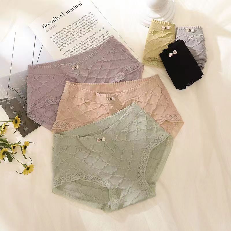 Breathable mid-waist large size lace cotton ladies briefs plus 200kg fat mm Amazon underwear for girls