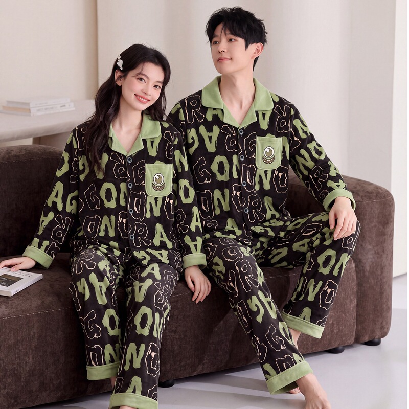 Island Velvet New Couple Pajamas Autumn and Winter Constant Temperature Warm Long-Sleeve Set for Men and Women Winter Home Wear Set Island Velvet New Couple Pajamas Autumn and Winter Constant Temperature Warm Long-Sleeve Set for Men and Women Winter Home Wear Set
