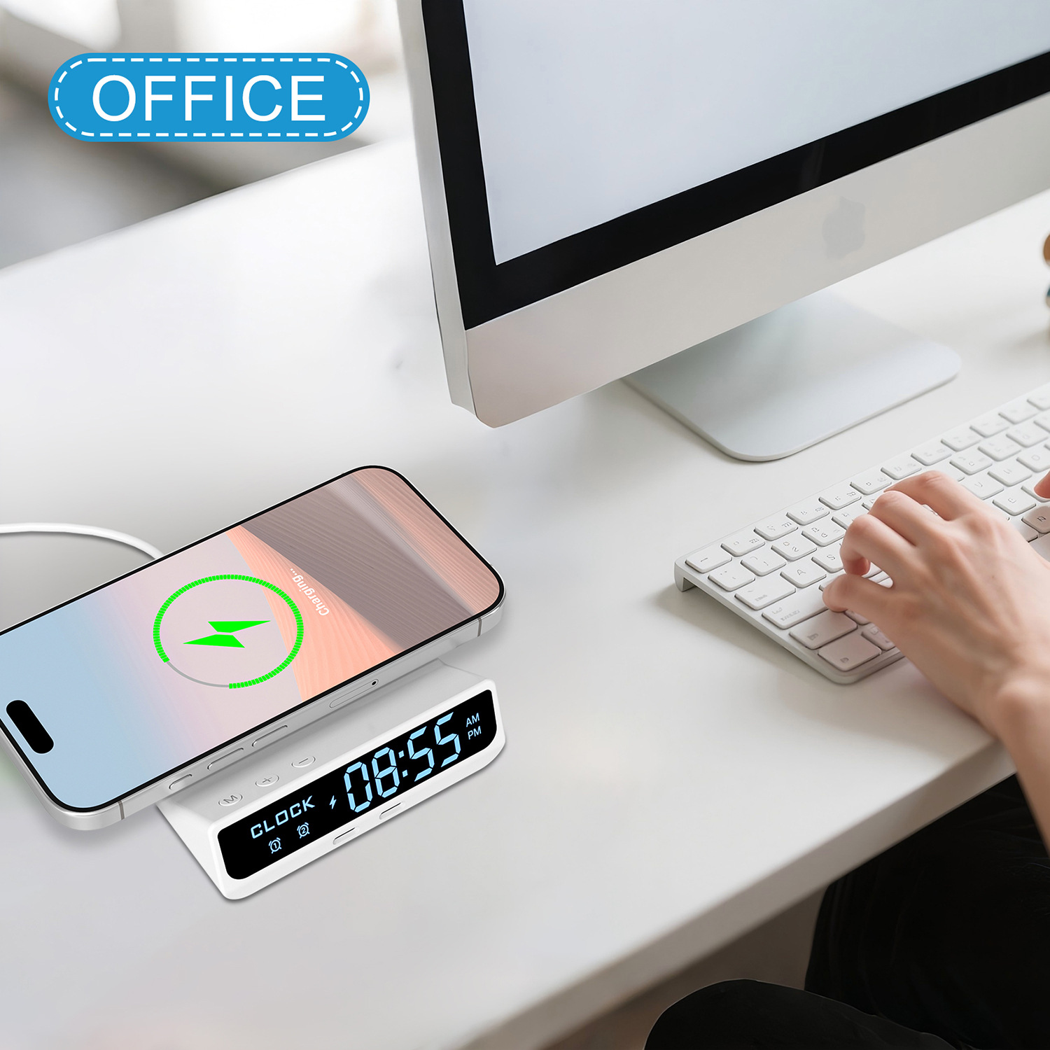 Tres teléfonos móviles al mismo tiempo, doble puerto pd, reloj despertador, pantalla led de baja temperatura, cargador inalámbrico de carga rápida de escritorio