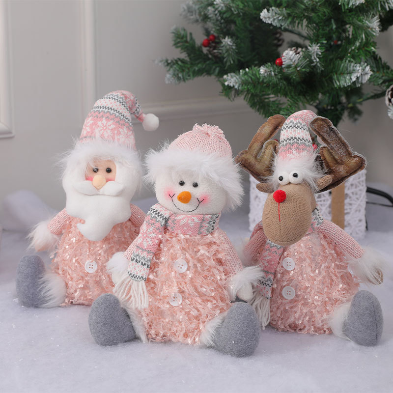 Pink Christmas Decorations Set - Fabric Santa Claus, Snowman, Reindeer Dolls For Tree, Window Display & Home Decor_voghion.com