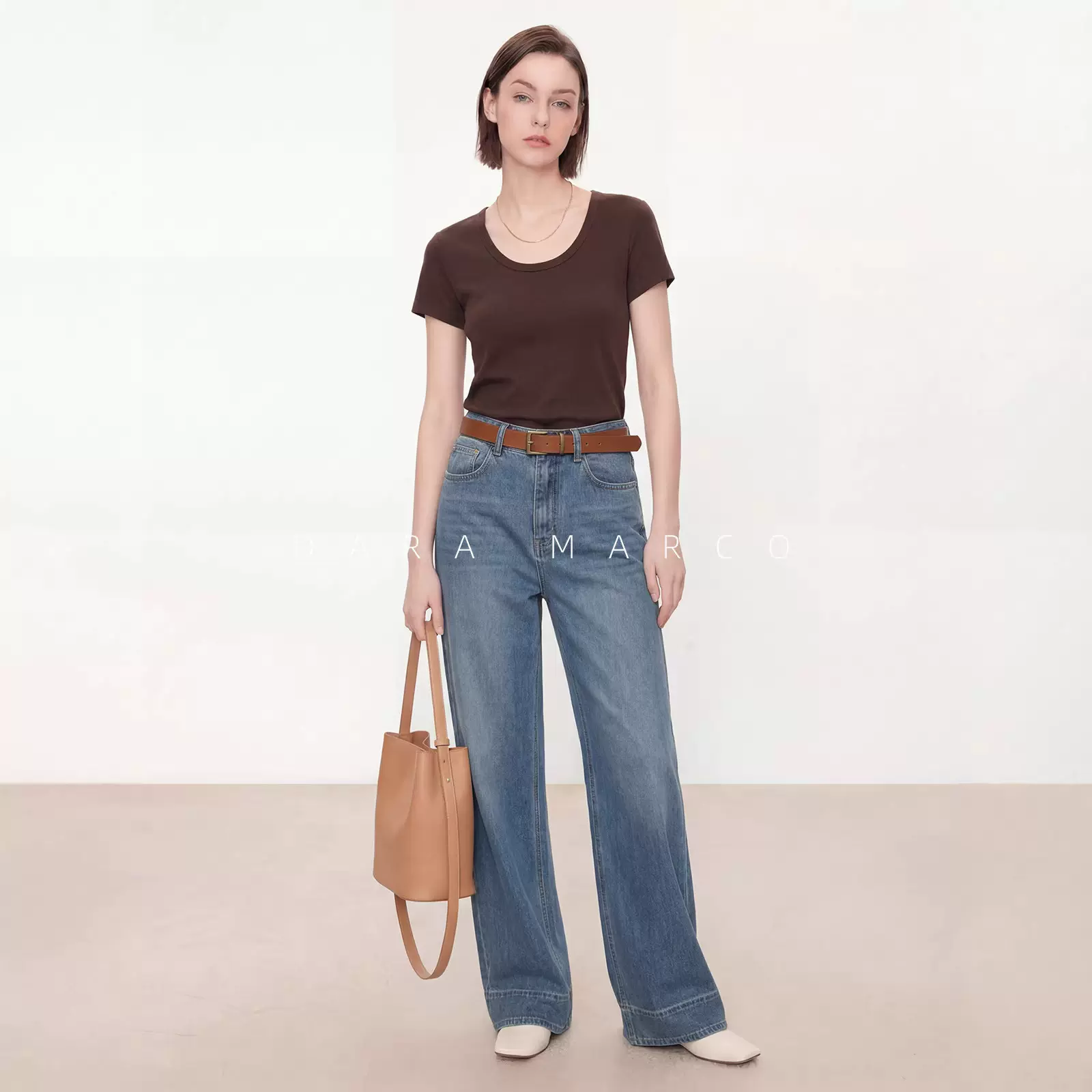 修身显瘦小U领T恤女短袖夏季雨露亚麻莱赛尔面料透气舒适百搭打底