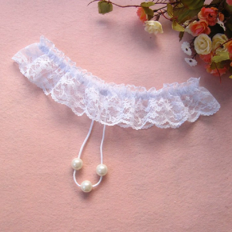 Women’s lace thong underwear with pearl beads, plus size, one size fits all