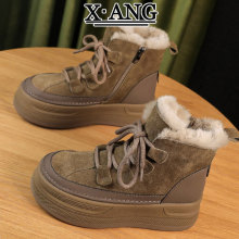 真皮毛一体东北雪地靴女马丁靴女款厚底防滑加绒加厚保暖大棉鞋子