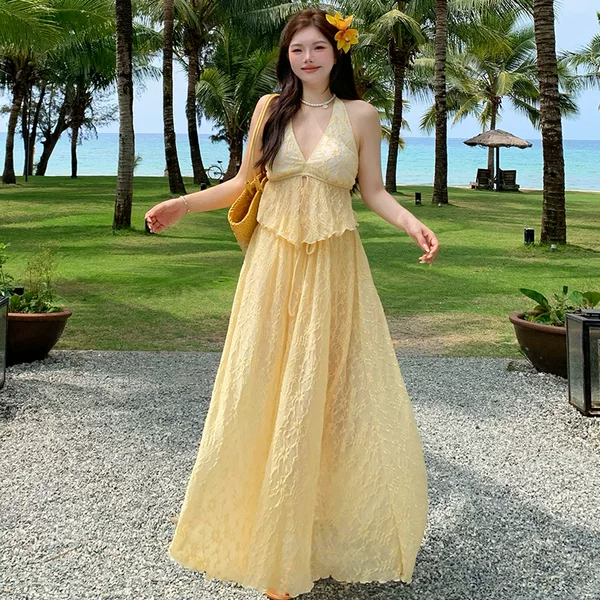 Plus Size Women's Swimwear, Three-Piece Set with Long Skirt, Solid Color, Slimming for Slightly Chubby Girls, Vacation Beach Swimwear Wholesale