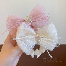 新花纹儿童头花公主网纱大蝴蝶结女童发圈大肠圈洋气新款钻钻发饰