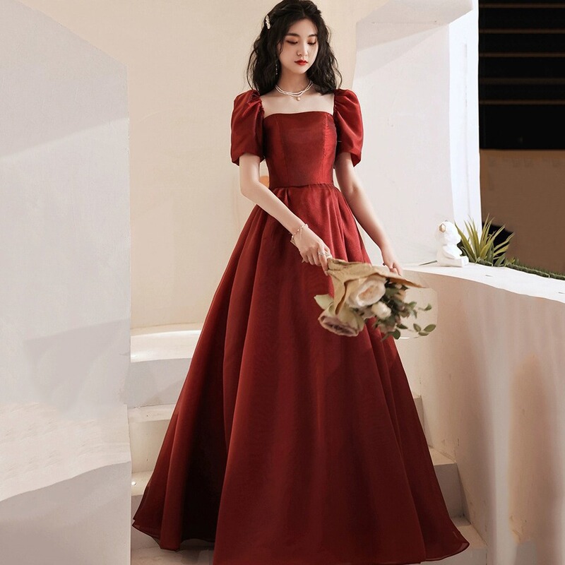 Toast dress bride wine red high-grade wedding dress female escaped princess engagement dress small pregnant women can wear