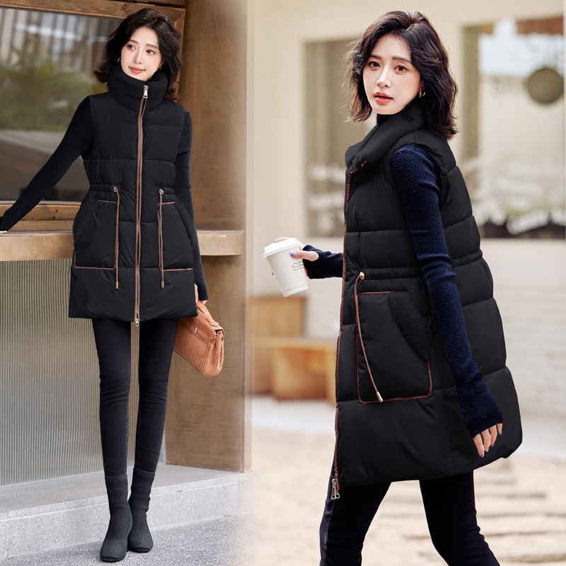 2025 otoño y invierno nuevo chaleco de algodón para mujeres de estilo largo estilo coreano delgado y versátil chaleco de algodón