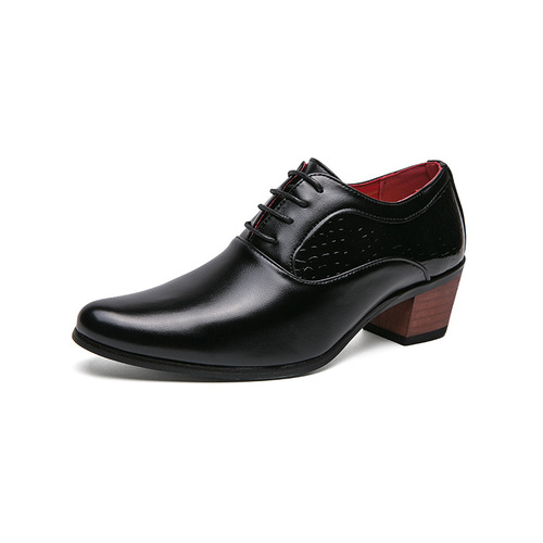 Mens Large Pointed High Heel Leather Shoes, British Business Casual Elevated Wedding Shoes, Korean Style Polished Stylist Trendy Shoes