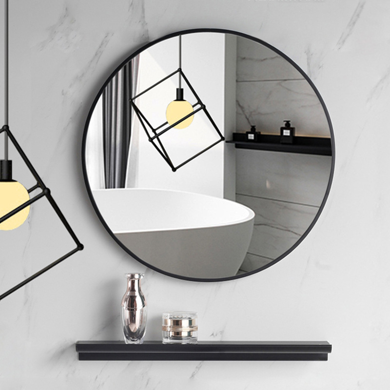 北欧简约铁艺浴室镜家用卫生间壁挂式化妆镜酒店洗手间装饰圆形镜