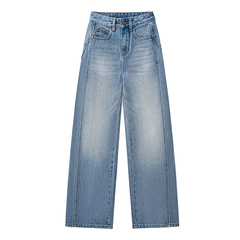 窄版彎刀牛仔褲女春秋2025今年新款高腰寬鬆直筒香蕉鐮刀闊腿褲子