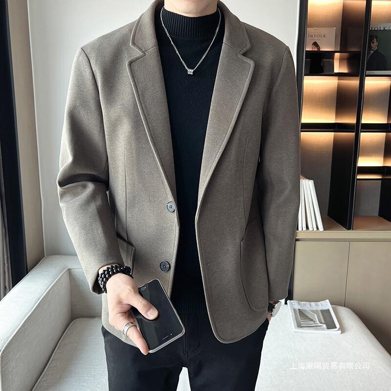 Woolen Blazer Men's Autumn and Winter Korean Style Trendyy Casual Slim Youth Handsome Light Mature Style Suit Top
