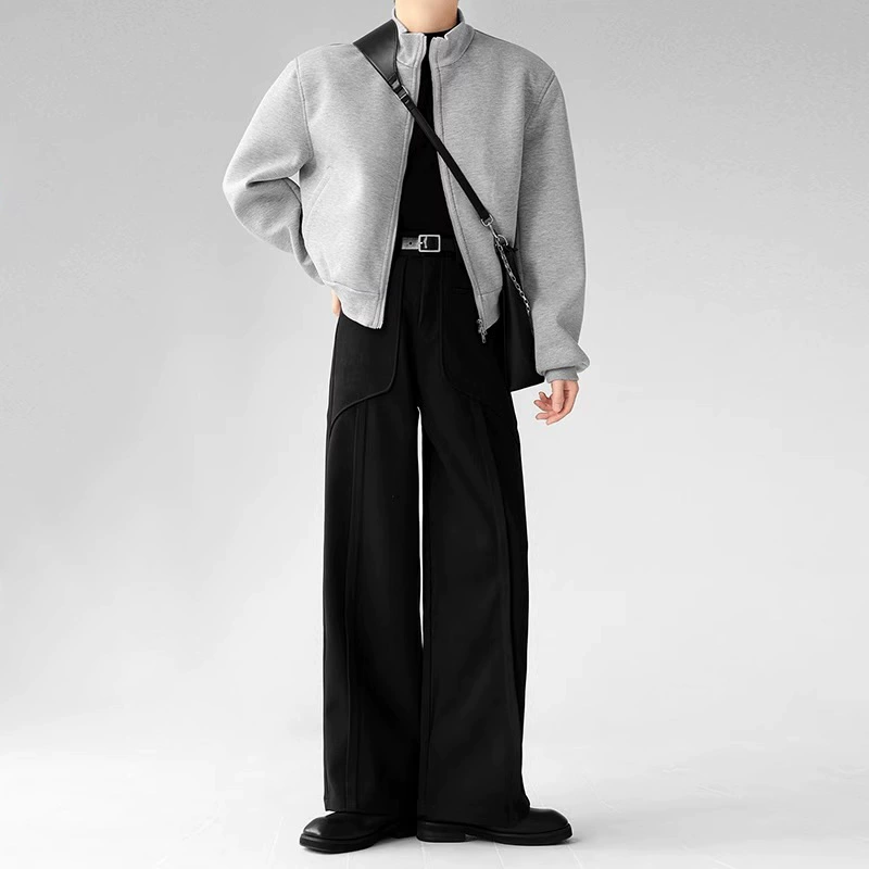 Высокие ощущения трехмерные сшитые брюки мужские весенне-осенние свободные прямые повседневные брюки дикие шерстяные широкие брюки