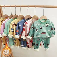Детский костюм нижнего белья на флисовой подкладке, Новинка осени и зимы, осенняя одежда с длинными рукавами и штаны, утепленная теплая домашняя одежда для мальчиков и девочек маленьких и средних размеров