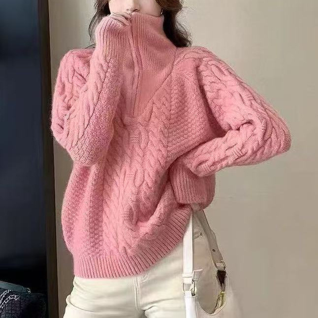 2026 winter new collection: thick, zip-up, high-neck sweater for women, loose-fitting, Korean-style, casual, fashionable, and versatile knit top
