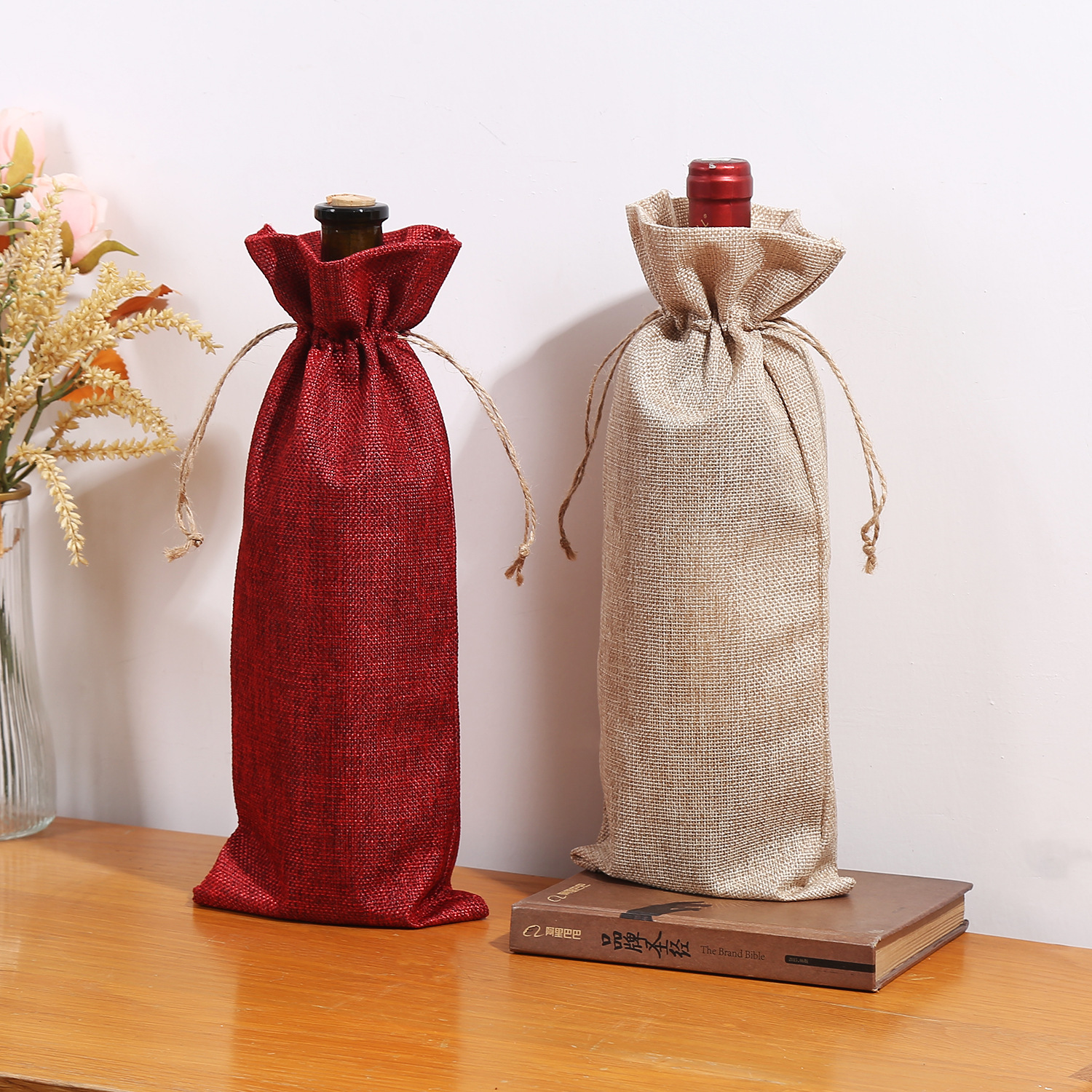 现货麻布红酒袋麻布红酒袋亚麻布红酒包装袋抽绳束口袋