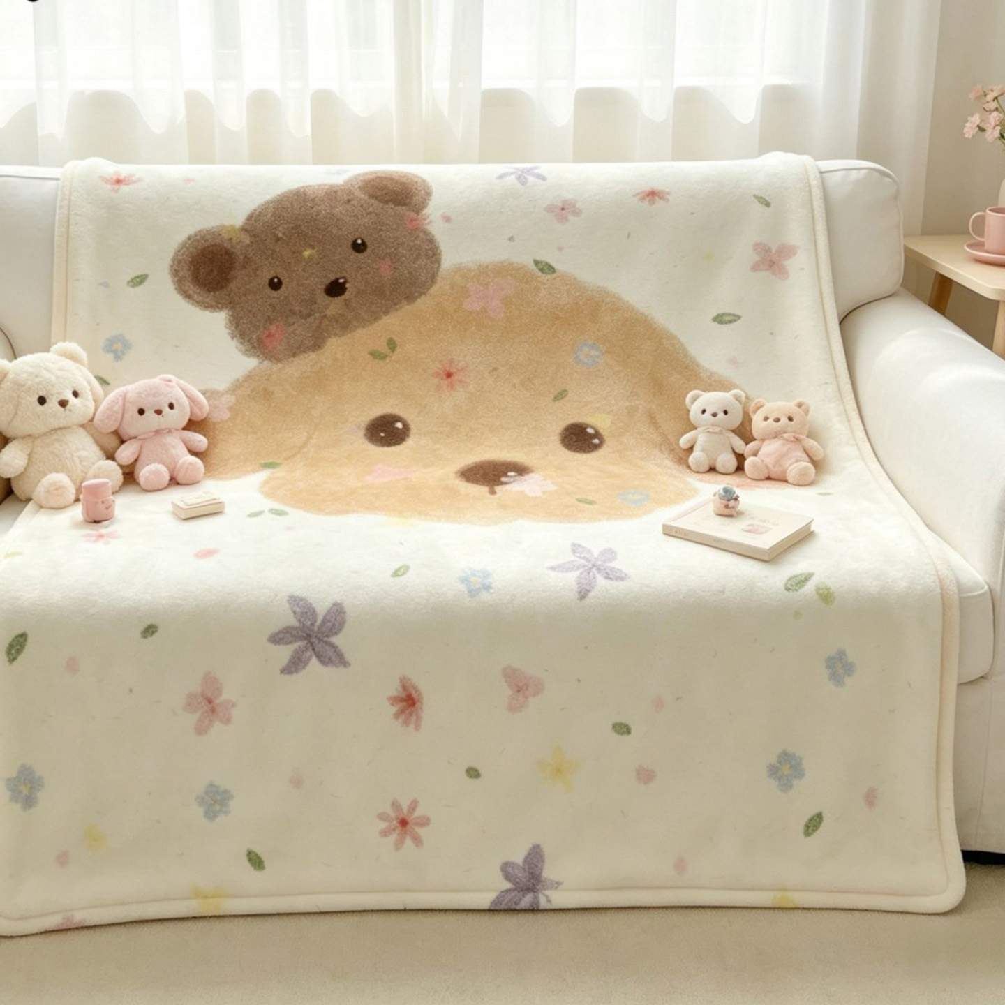 Cute and soothing bear blanket made of crystal velvet for office, dormitory, living room, sofa, bedroom, and nap use