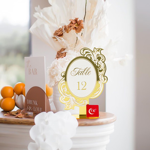 Cross-Border Digital Banquet Wedding Banquet Guest Seat Card Table Card Golden Acrylic Birthday Banquet Digital Card