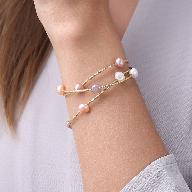 Elegant Round Freshwater Pearl Titanium Steel Plating Bracelets 1 Piece display picture 3