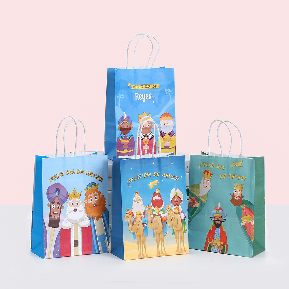 西班牙三王节主题礼品包装袋牛皮纸派对节日手提礼物袋厂家直销