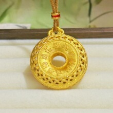 沙金饰品镂空编织福字平安扣项链男女仿真黄金情侣挂坠毛衣链配饰