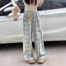 多巴胺穿搭公仔格子裤女夏季2026新款高腰宽松直筒休闲山本阔腿裤