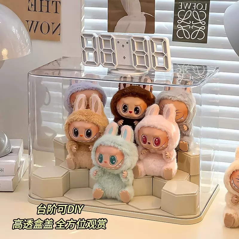 labubu展示盒拉布布坐坐派对搪胶脸盲盒收纳盒子挂件公仔透明手办
