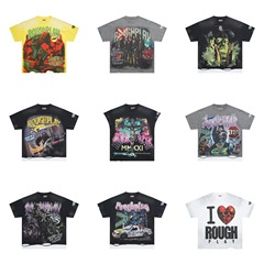 RoughPlay NYC T-Shirt美潮高街洗水做旧破洞大幅闪亮带钻短袖T恤