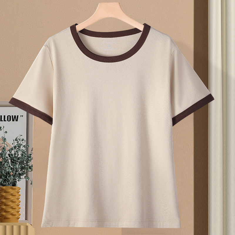 モーダル U ネック半袖 Tシャツ女性の夏の新しいデザインニッチスリムフィットショートトップ在庫卸売|undefined