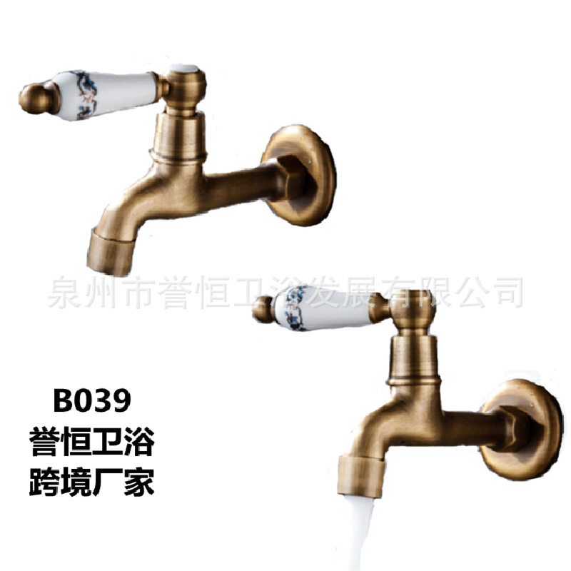 Cross-border wall-type brass antique faucet washing machine mop pool faucet 4 points single cold quick-on faucet