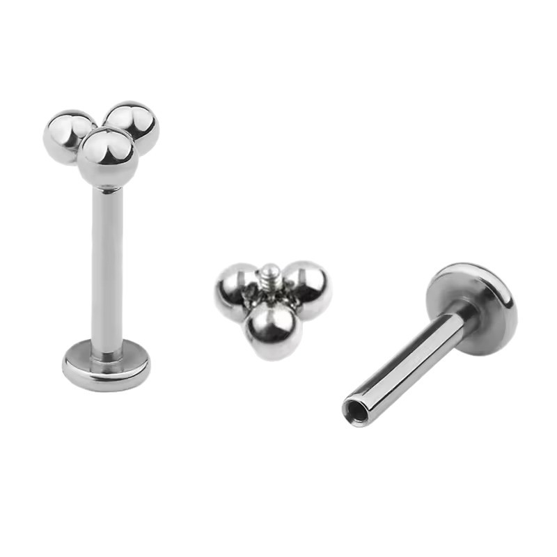F136 Alloy Three Ball Internal Thread Earrings Nose Studs G23 Titanium Single Horse Eye Zircon Lip Stud Piercing Jewelry_voghion.com