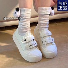 小熊冬眠亚文化宅萌魔术贴小众休闲厚底帆布鞋百搭休闲可爱女板鞋