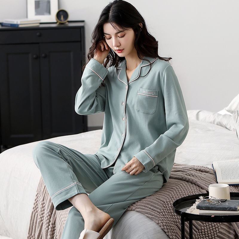 Pijamas de mujer de manga larga 100% algodón primavera y otoño se pueden usar fuera casual de otoño e invierno ropa de hogar traje de ropa de confinamiento