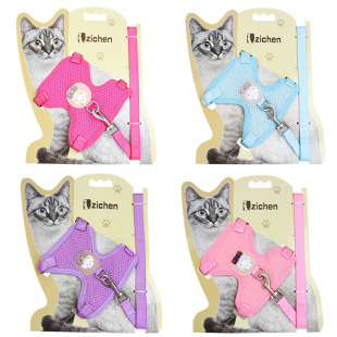 Pet Cat Traction Rope Pull Chest Vest Anti-break Free Candy Color Cartoon Bear Nylon Mesh Cat Pull Chest Spot