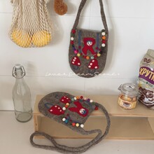 欧美秋冬新款圣诞小红帽女孩羊毛毡斜挎包 可爱小众设计单肩包女