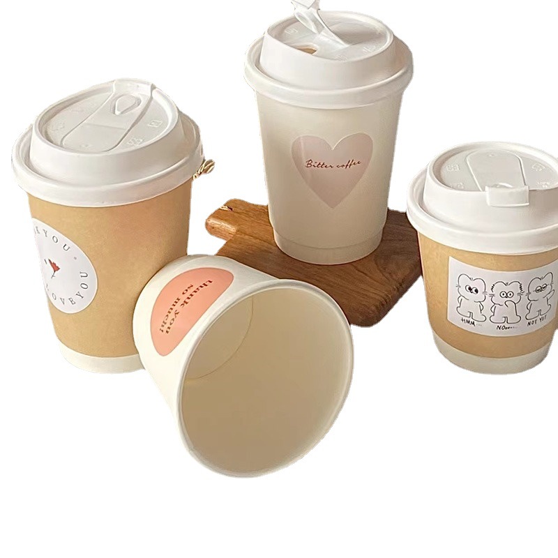 Taza de papel de café de alta calidad desechable al por mayor 10oz doble capa de color natural taza hueca taza grande sola ducha impresión texto logotipo