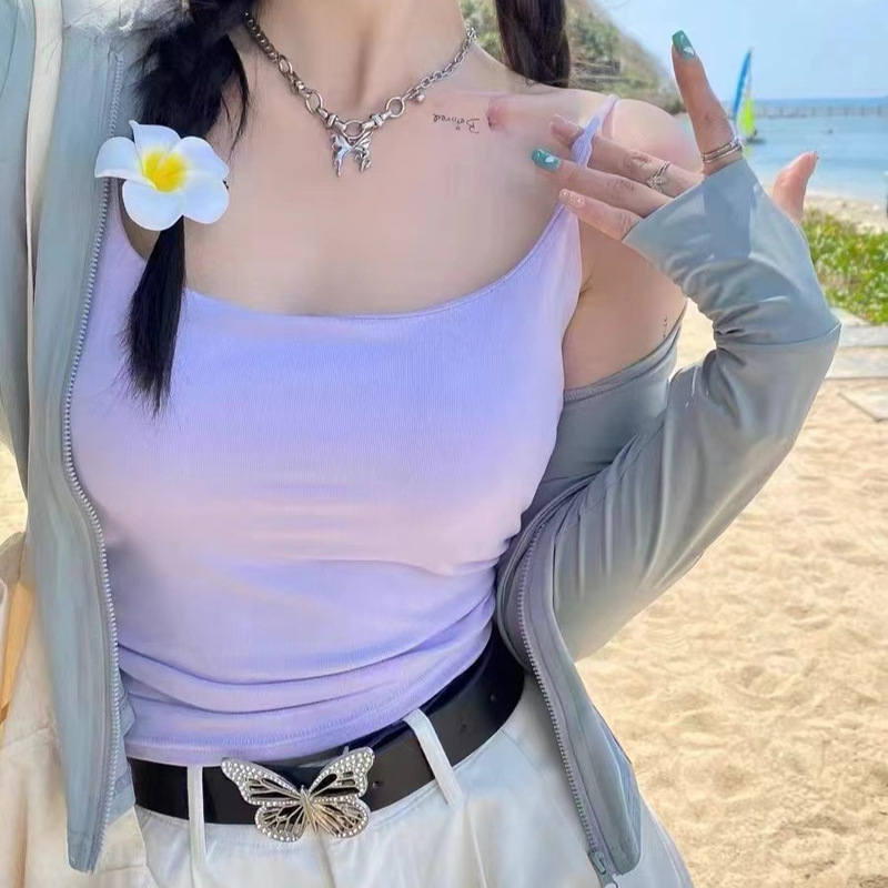 213# Cotton Spice Girl Design Sling One-piece Pleated Vest with Chest Pad