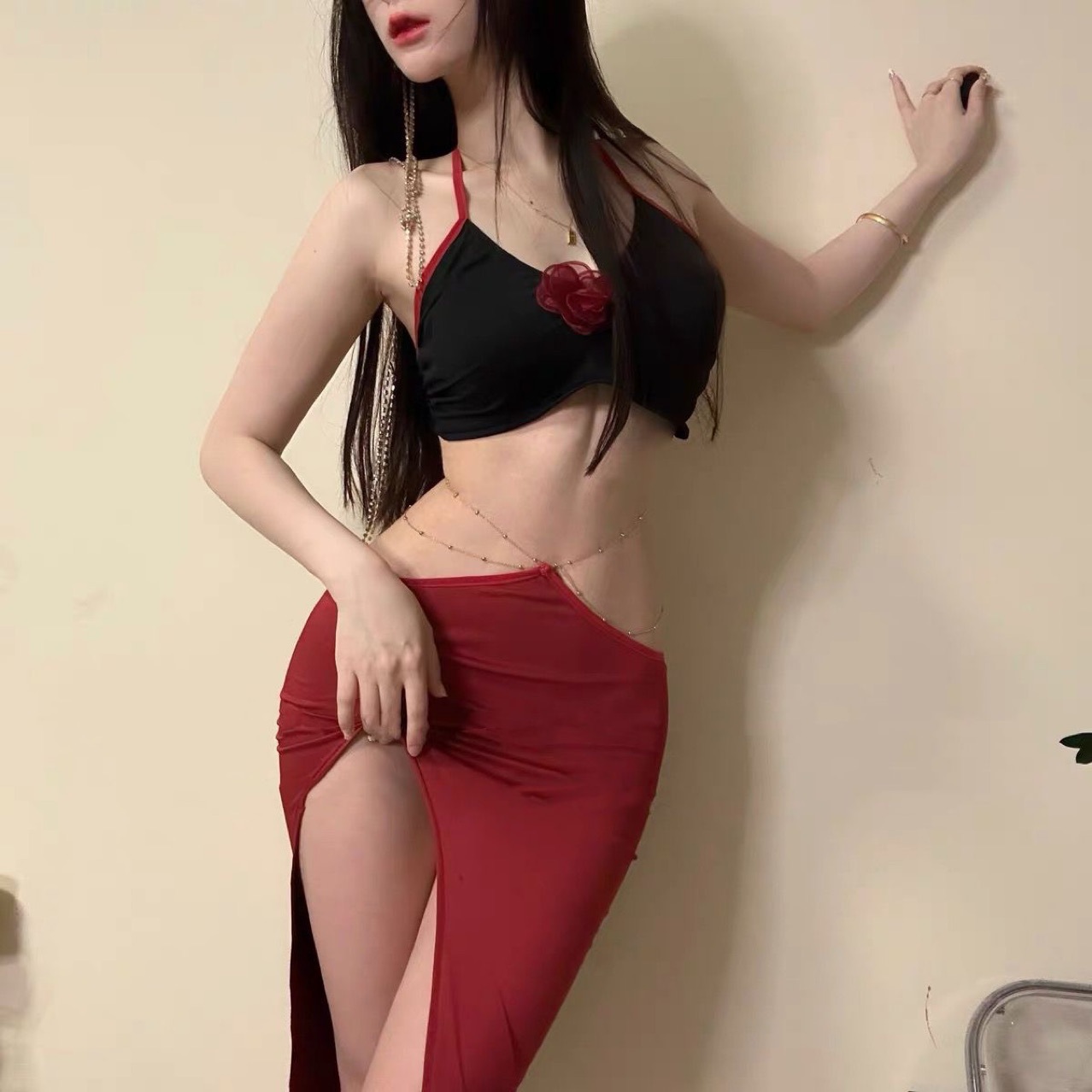 로즈 [스트랩리스 허리 체인 스커트 속옷]