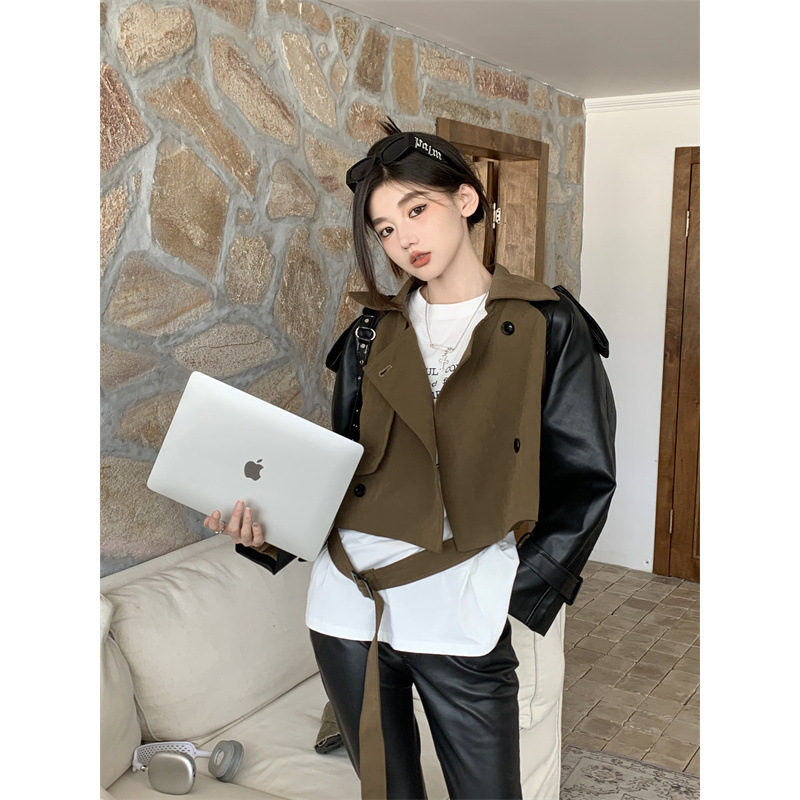 실제 촬영, 실제 가격, 새로운 스타일, 독특한 디자인, 대비색 스티칭, 짧은 윈드브레이커 재킷, 아우터웨어