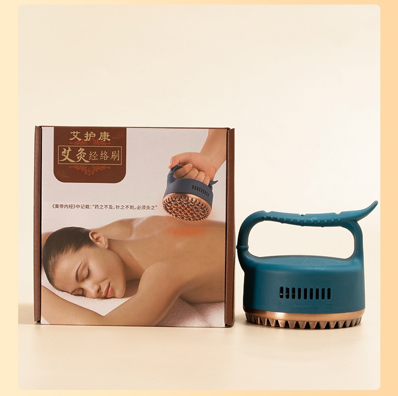 Moxa Meridian Brush Metal Gua Sha Massage Tool for Back and Abdominal Wellness Gift Box in use