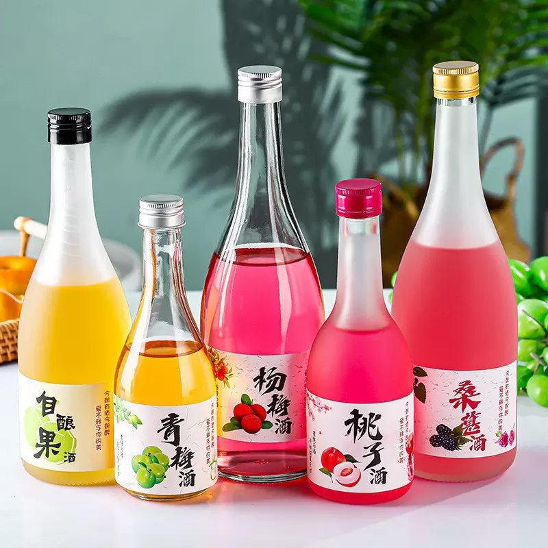 批发375ml果酒瓶饮料瓶自酿梅子酒密封带盖玻璃空瓶可印logo标签