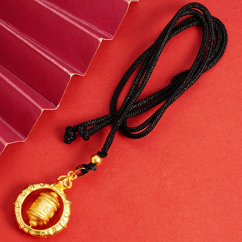 Estilo antiguo oro seis palabras mantra collar tubo de oración cuerda negro ajustable retro estilo chino joyería de las mujeres de Latón chapado en oro