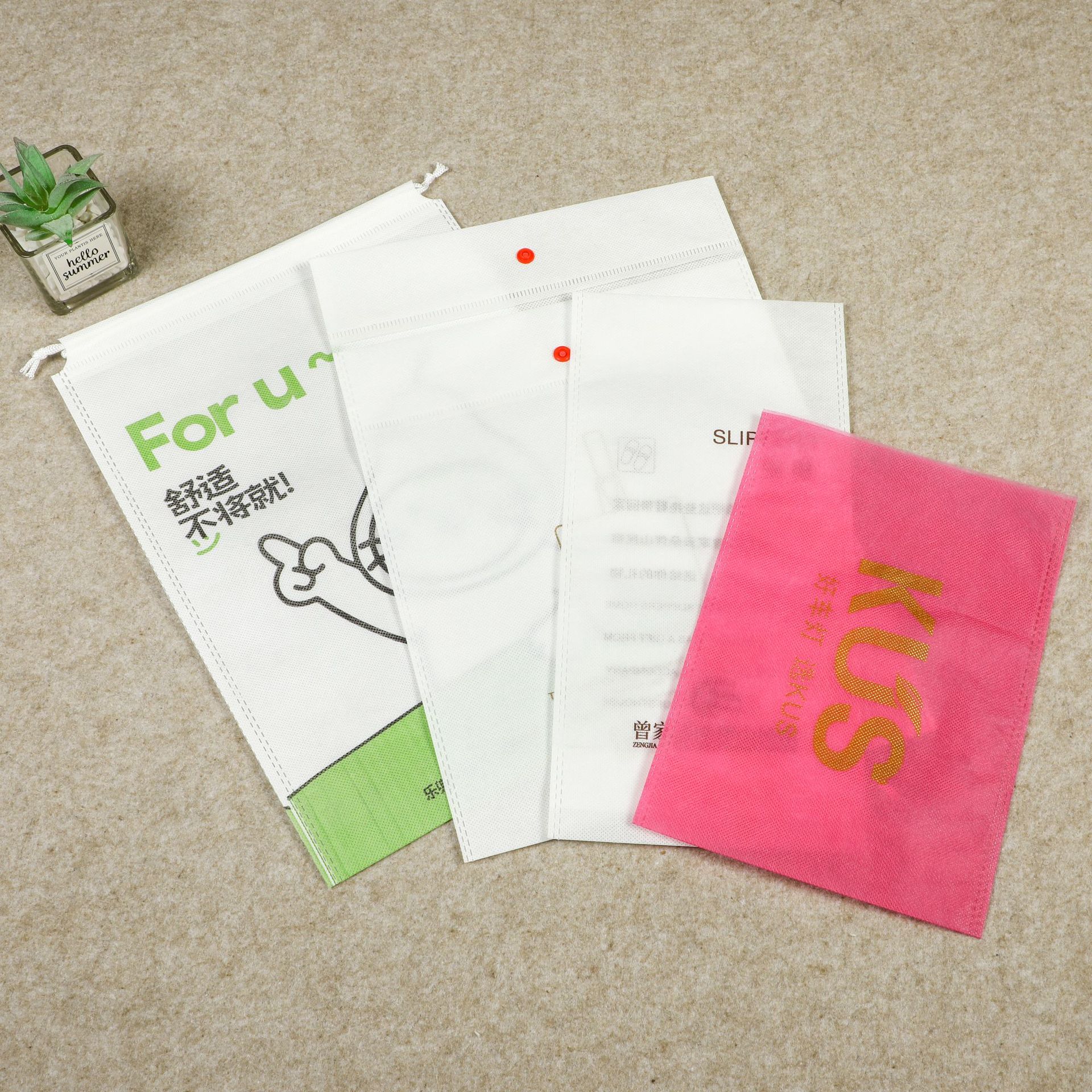 定制平口一次性无纺布袋旅游收纳双抽绳束口袋定做按扣无纺布袋子