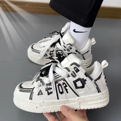 2023秋冬新款黑白熊貓單鞋i學生黨潮流情侶麵包鞋透氣厚底男鞋