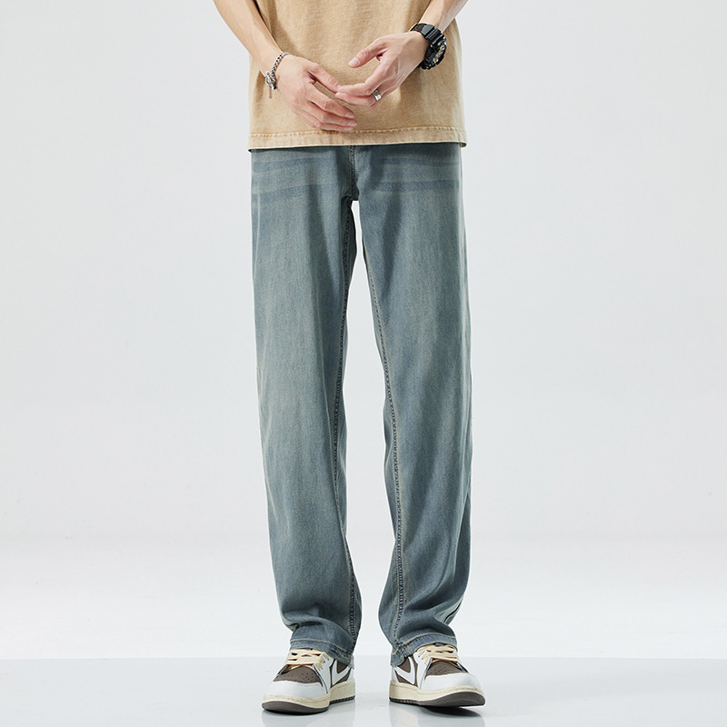 Tencel Denim Long Pants for Men, Summer Lightweight Loose Straight High-End Soft Cotton 2026 Trendy Cool Versatile Wide-Leg Pants Tencel Denim Long Pants for Men, Summer Lightweight Loose Straight High-End Soft Cotton 2026 Trendy Cool Versatile Wide-Leg Pants
