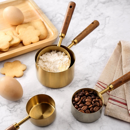 Stainless steel golden measuring spoon measuring cup Hu Xiangsi handle with scale seasoning eight-piece set coffee roasting tool measuring spoon