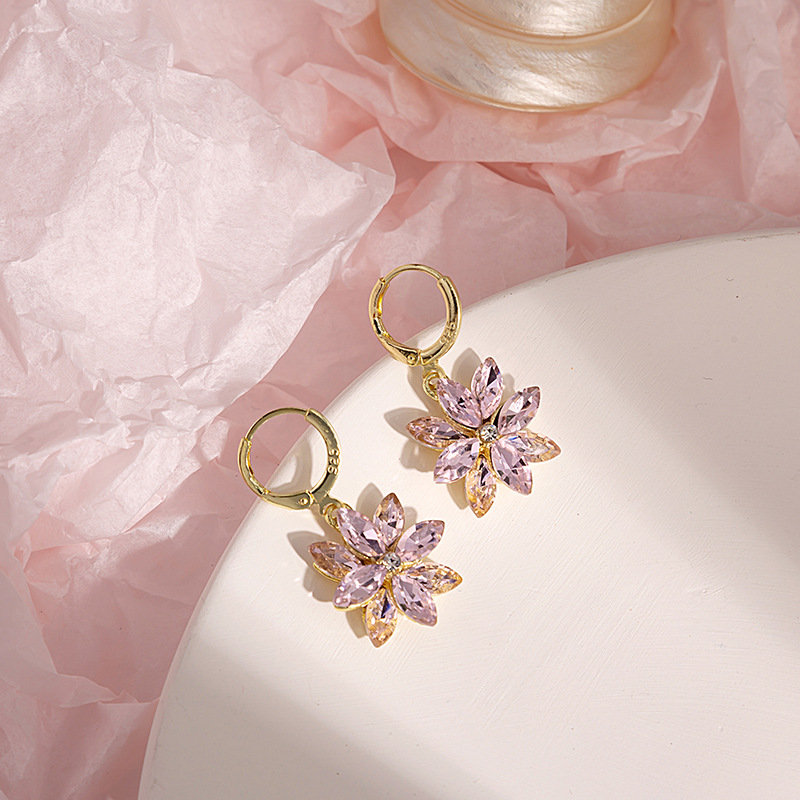 Fashion Double-layer Crystal Four-color Petal Romantic Alloy Earrings display picture 4