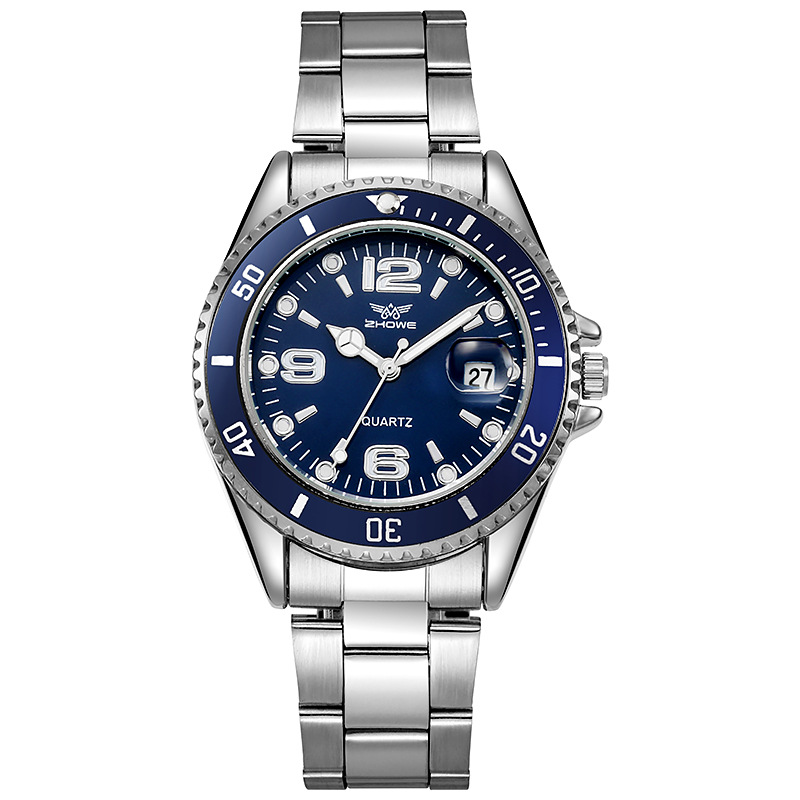 Comercio exterior moda negocios hombres correa de acero reloj calendario luminoso correa de acero reloj de los hombres temperamento reloj de cuarzo al por mayor
